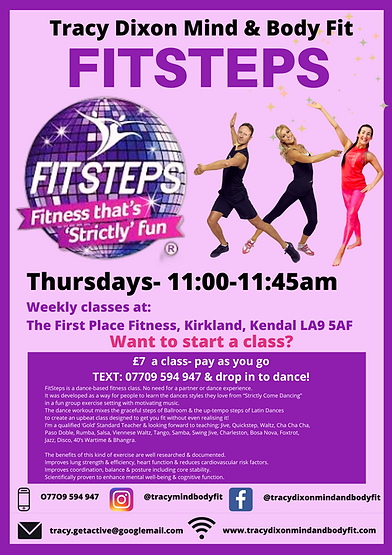 Tracy Dixon Mind and Body Fit FitSteps Ballroom Dance Classes Kendal at First Place Fitnes