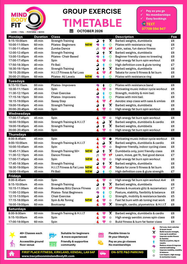 Tracy Dixon Mind & Body Fit Group Exercise Classes First Place Fitness October 2026 Spin c