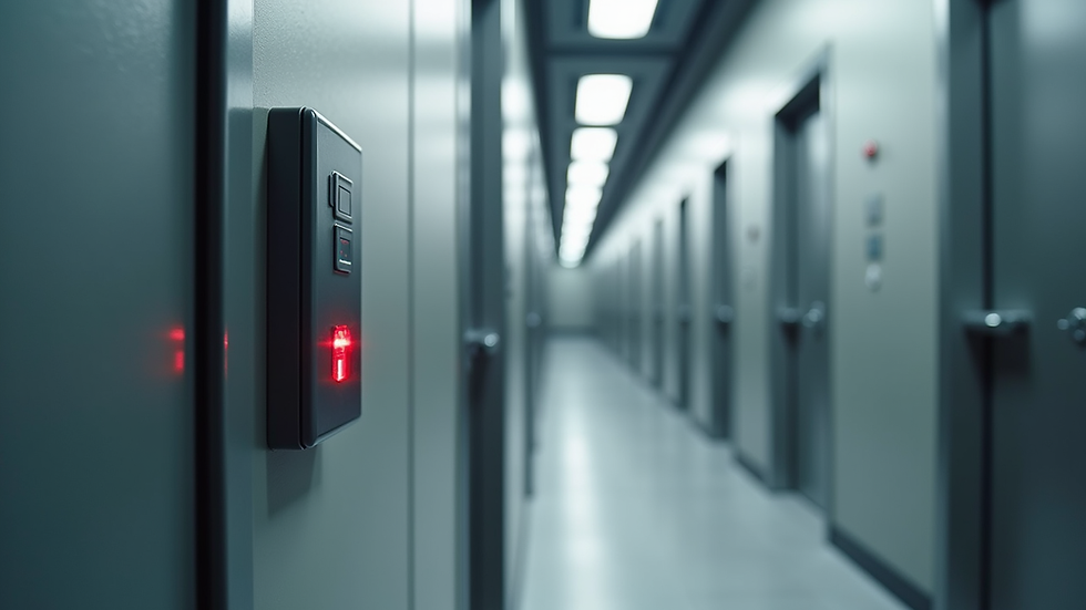 Eye-level view of a power assist door sensor and control panel on a commercial door