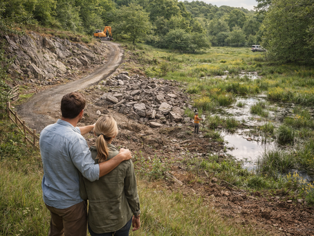a couple surveying the risks of a self build project