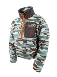 cropped quarter zip in camouflage pattern