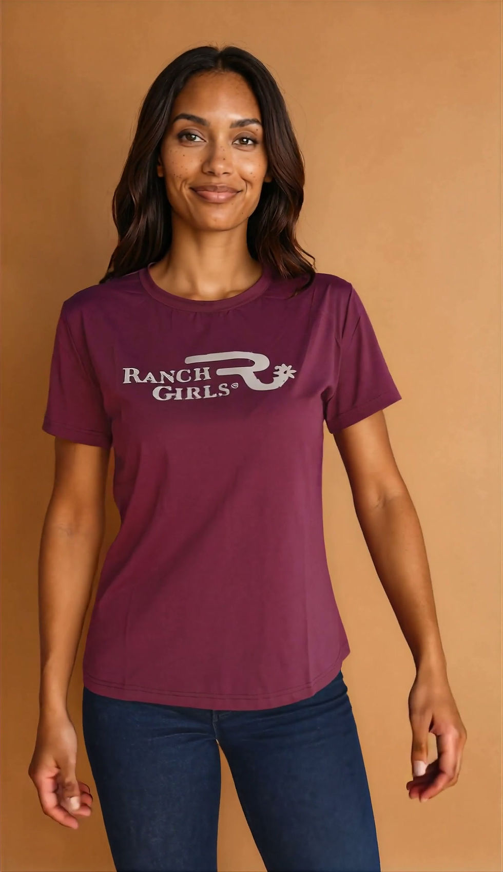 plum colored sporty western tee
