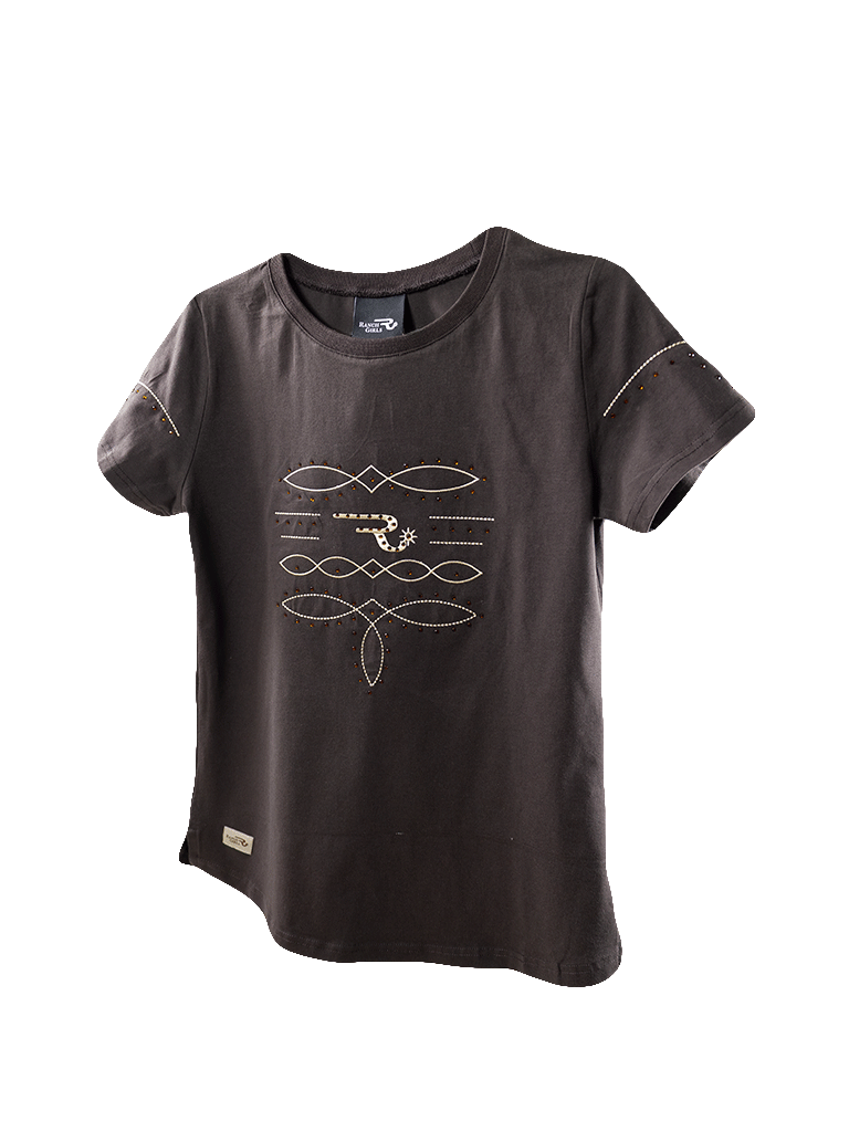 Women’s cowgirl t-shirt – super soft western bootstitch graphic with rhinestones, high quality European made, perfect for hor