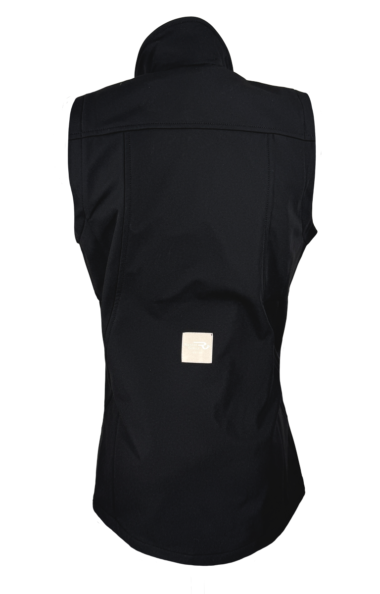 tailored, black softshell vest for riding girls