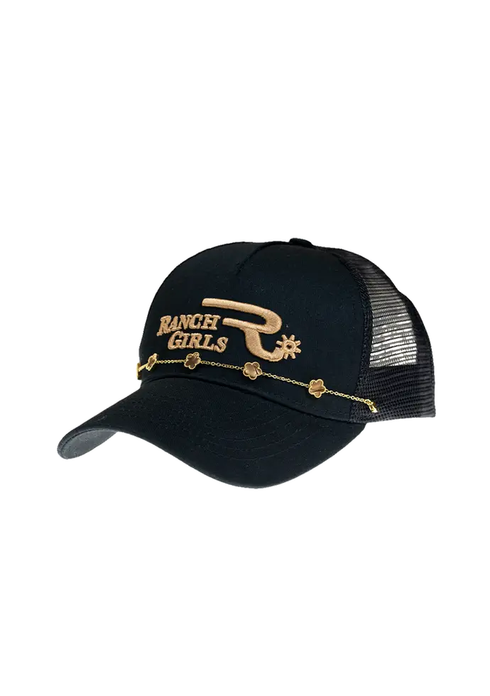 black gold cap with a flower charm chain