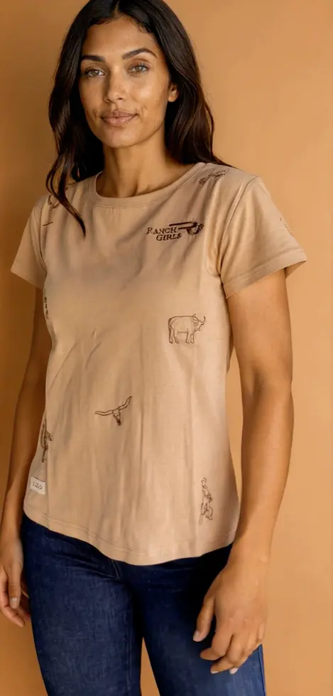 western graphic tee with embroidery icons