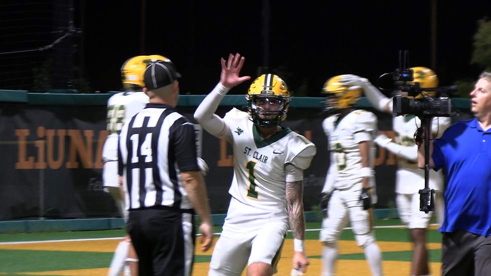 Saints' quarterback Matthew Guenette after his 5th TD pass of the night vs London