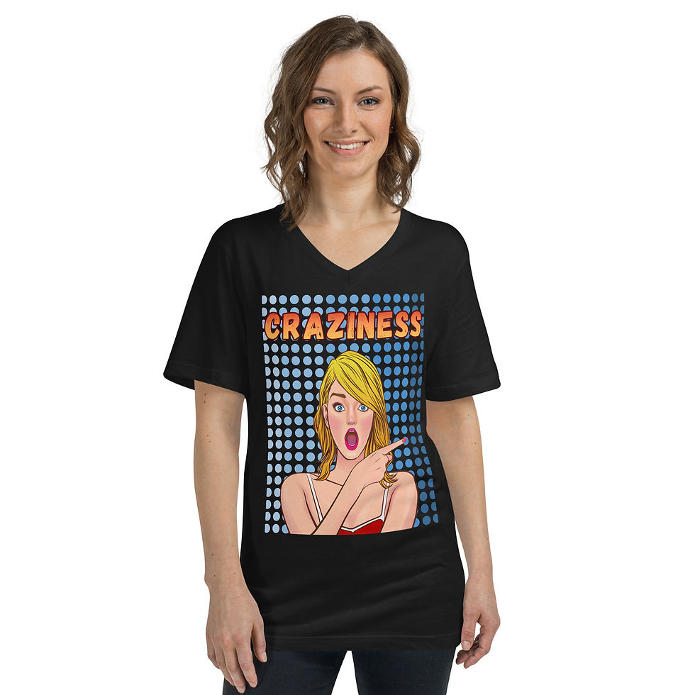 Thumbnail: Unisex Short Sleeve V-Neck T-Shirt: Comical Collection - Crazy