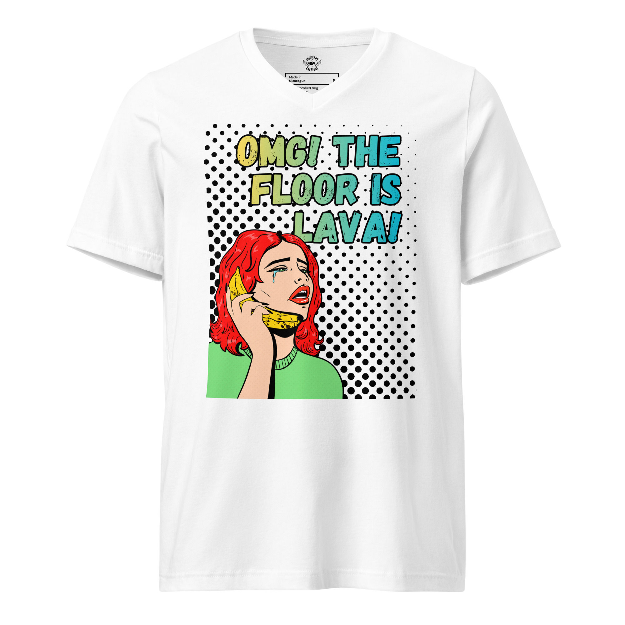 Unisex Short Sleeve V-Neck T-Shirt: Comical Collection - Lava Floor
