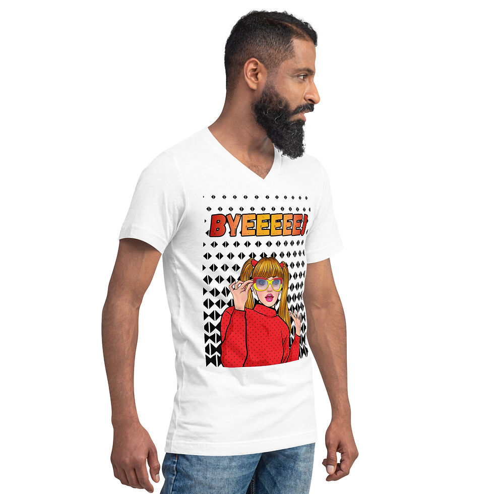 Thumbnail: Unisex Short Sleeve V-Neck T-Shirt: Comical Collection - Bye Bye