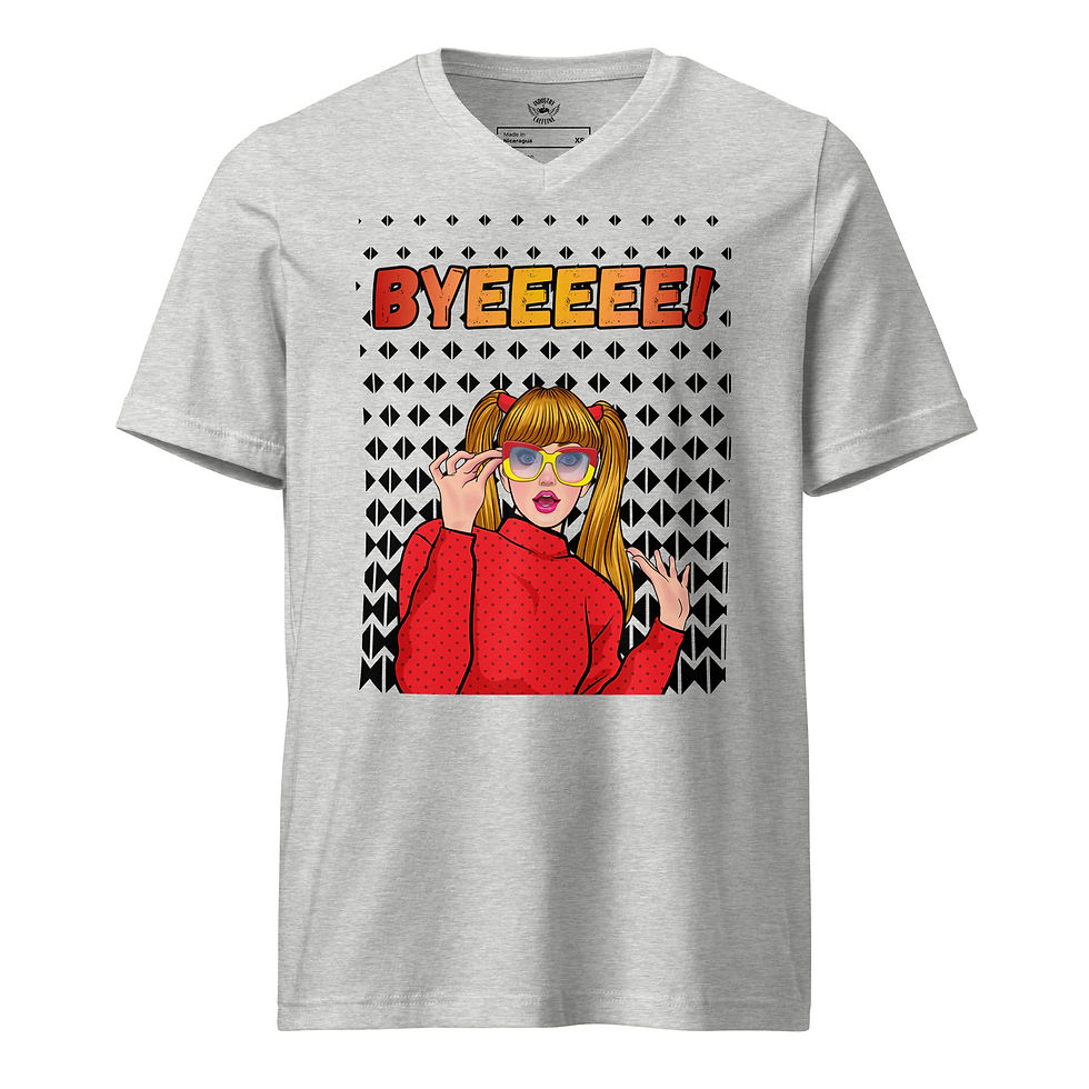 Thumbnail: Unisex Short Sleeve V-Neck T-Shirt: Comical Collection - Bye Bye