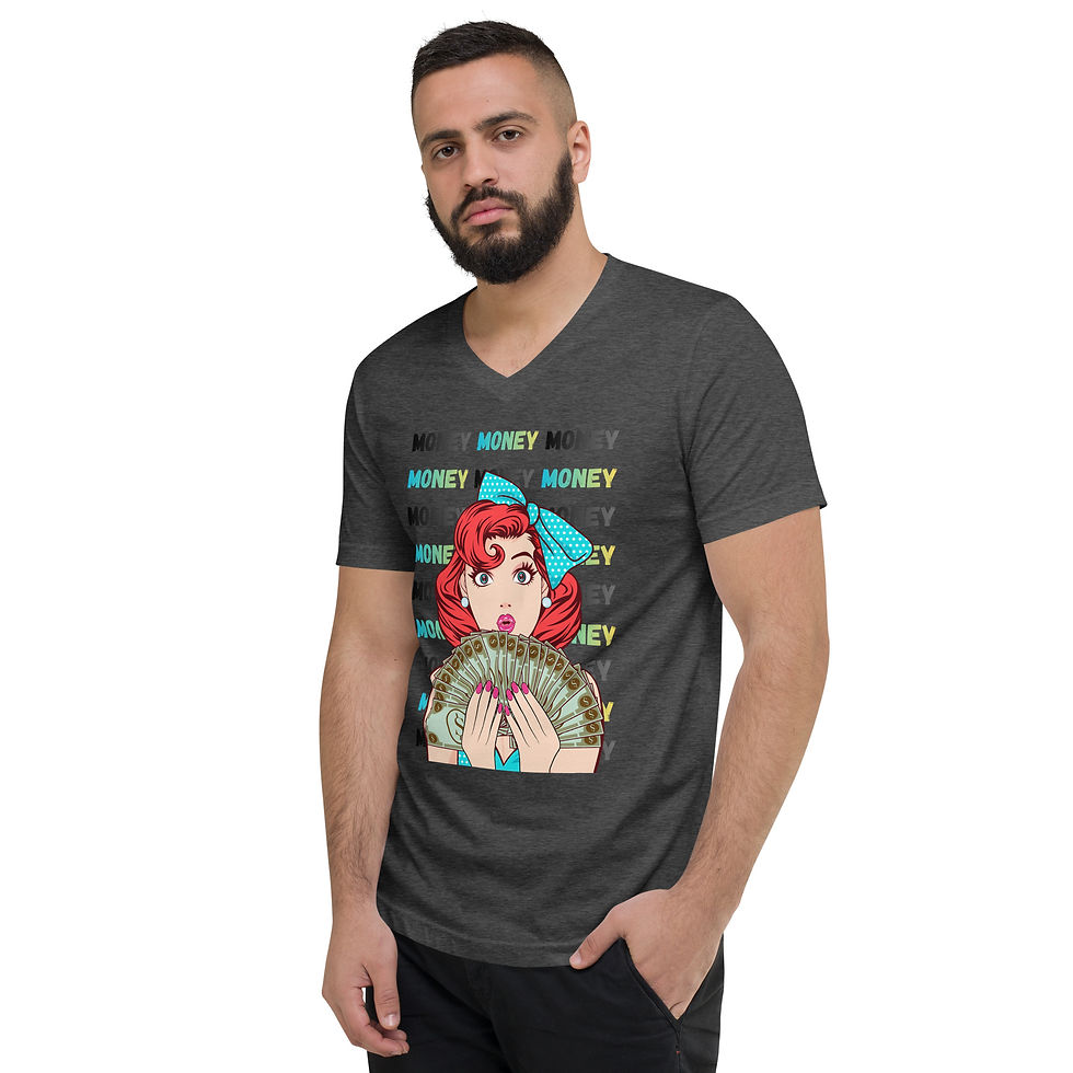 Thumbnail: Unisex Short Sleeve V-Neck T-Shirt: Comical Collection - Money Money