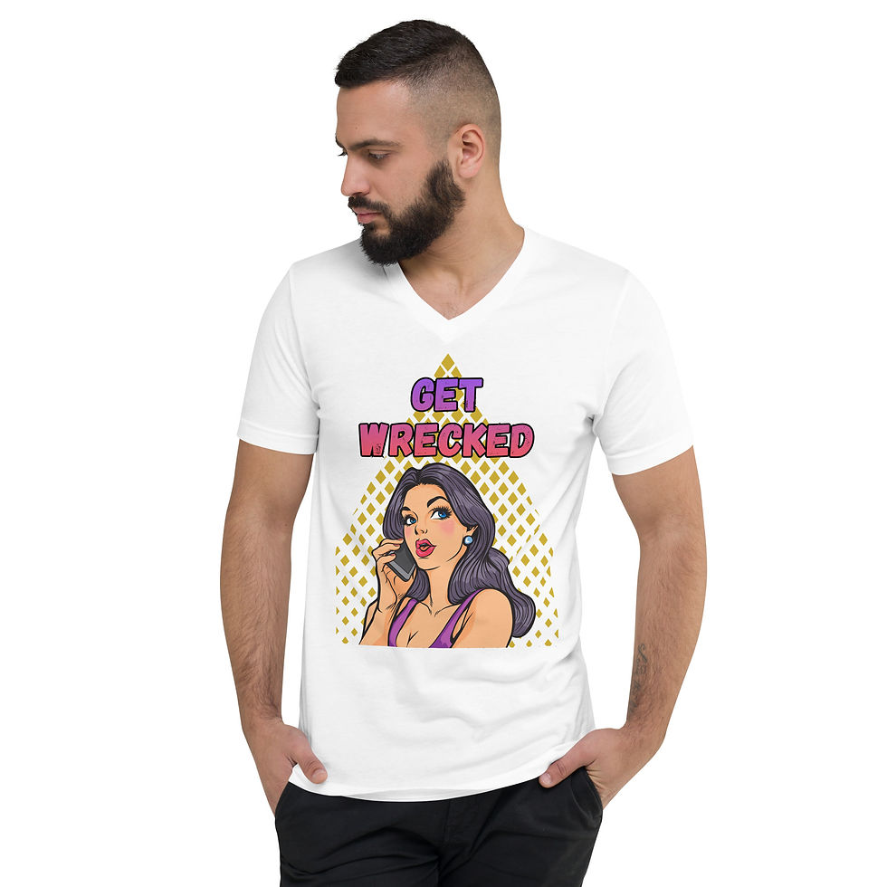 Thumbnail: Unisex Short Sleeve V-Neck T-Shirt: Comical Collection - Wrecked