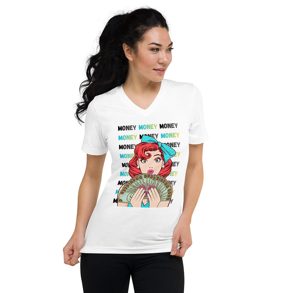 Thumbnail: Unisex Short Sleeve V-Neck T-Shirt: Comical Collection - Money Money