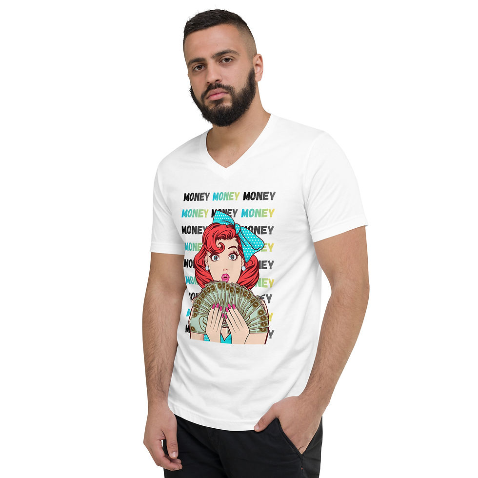 Thumbnail: Unisex Short Sleeve V-Neck T-Shirt: Comical Collection - Money Money
