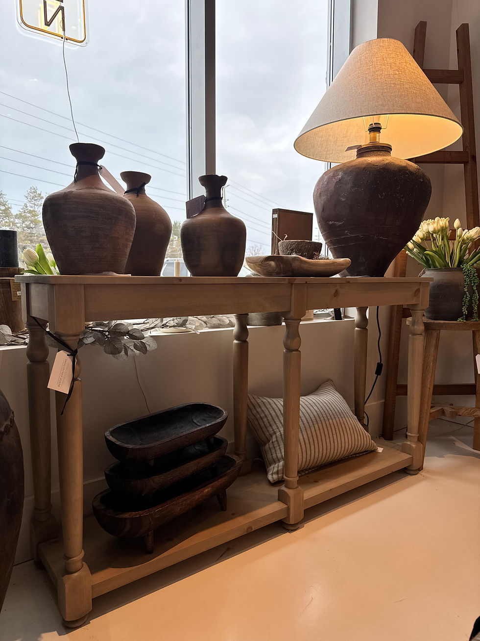 Oakleigh Console Table with decorative vases and lamp