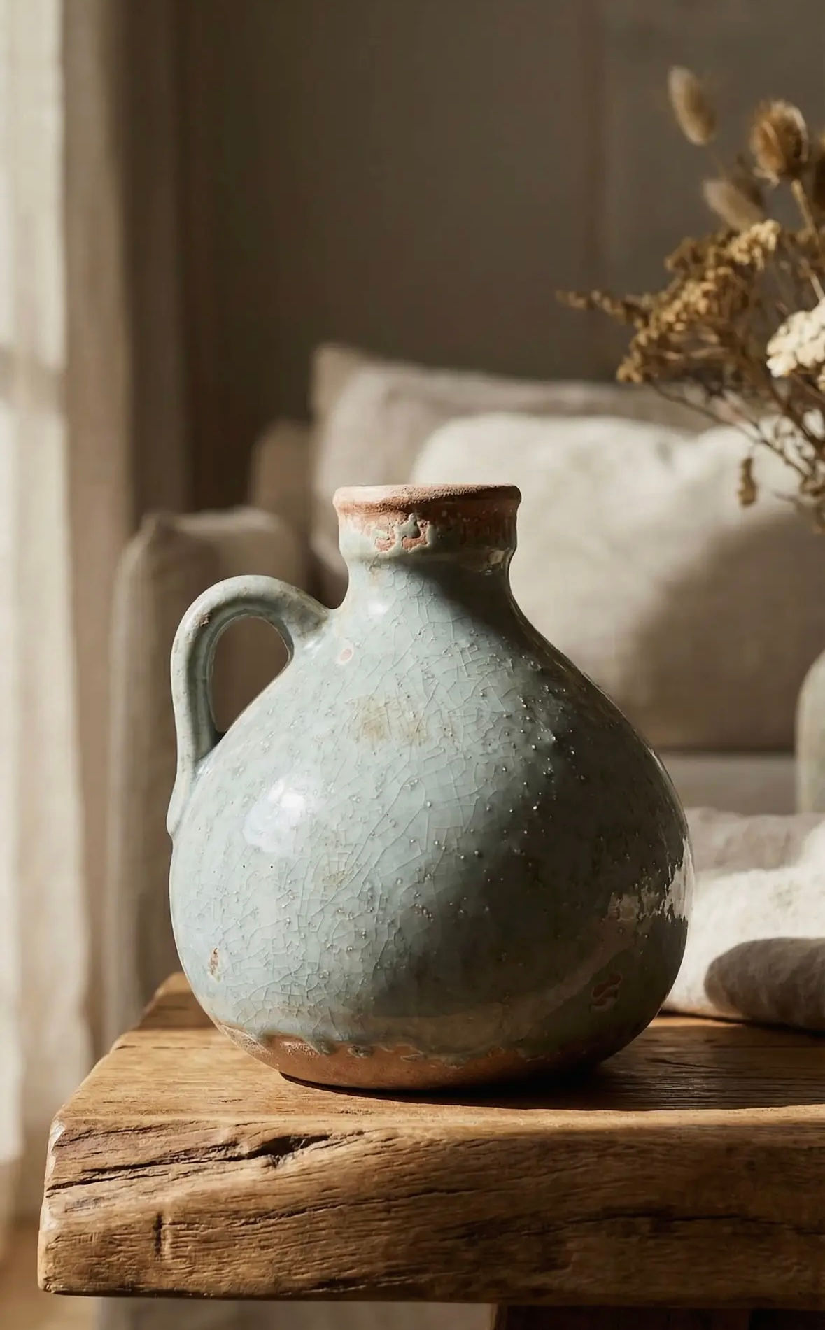 Pale blue Luna Vase with handle