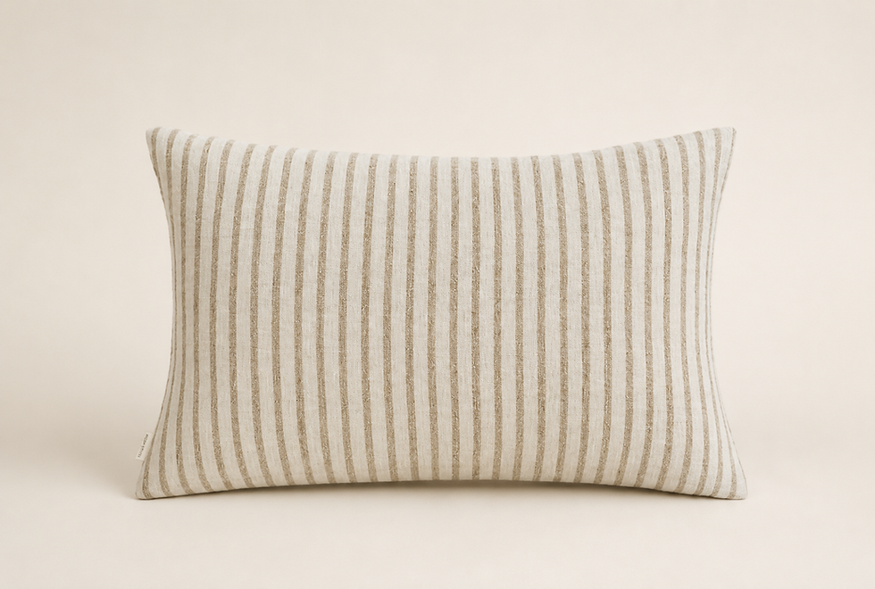 Pinstripe Linen Pillow with tan vertical stripes.