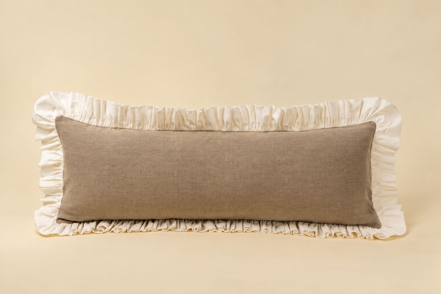 Ivory 15x42 Velvet Ruffle Linen Pillow lumbar design