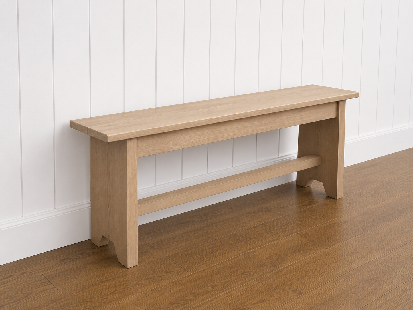 Harper Solid Wood Bench against a white paneled wall