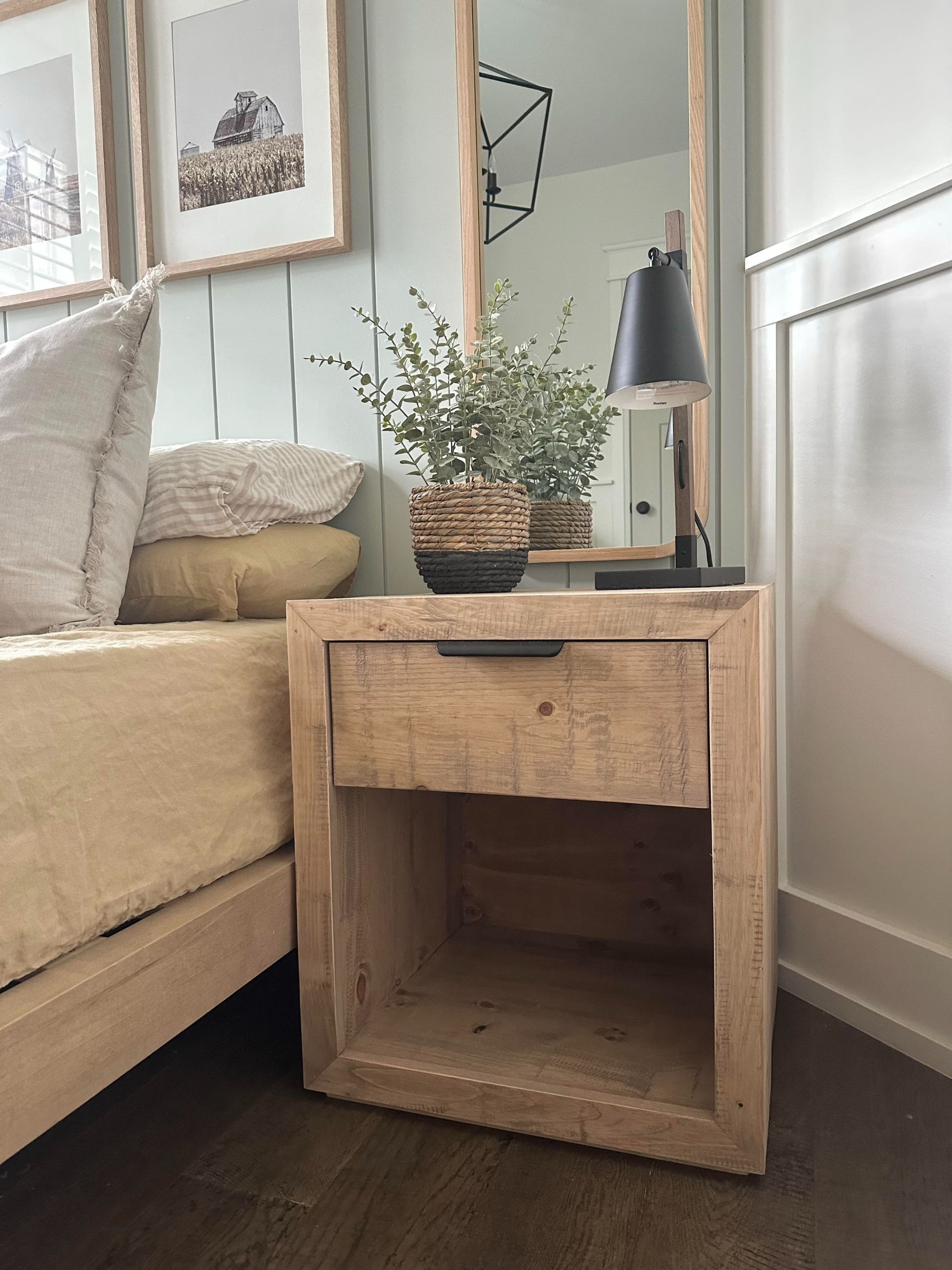Rustic wooden nightstand with drawer