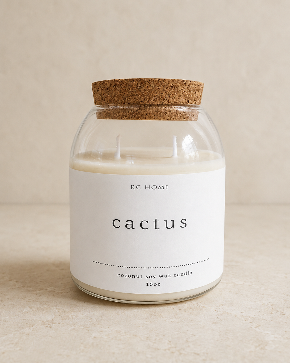 RC Home Cactus Coconut Soy Candle in a 15oz glass jar.
