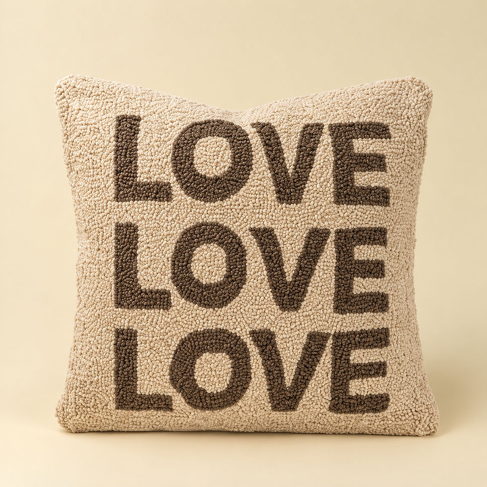 Textured beige 20x20 Love Pillow with brown LOVE text