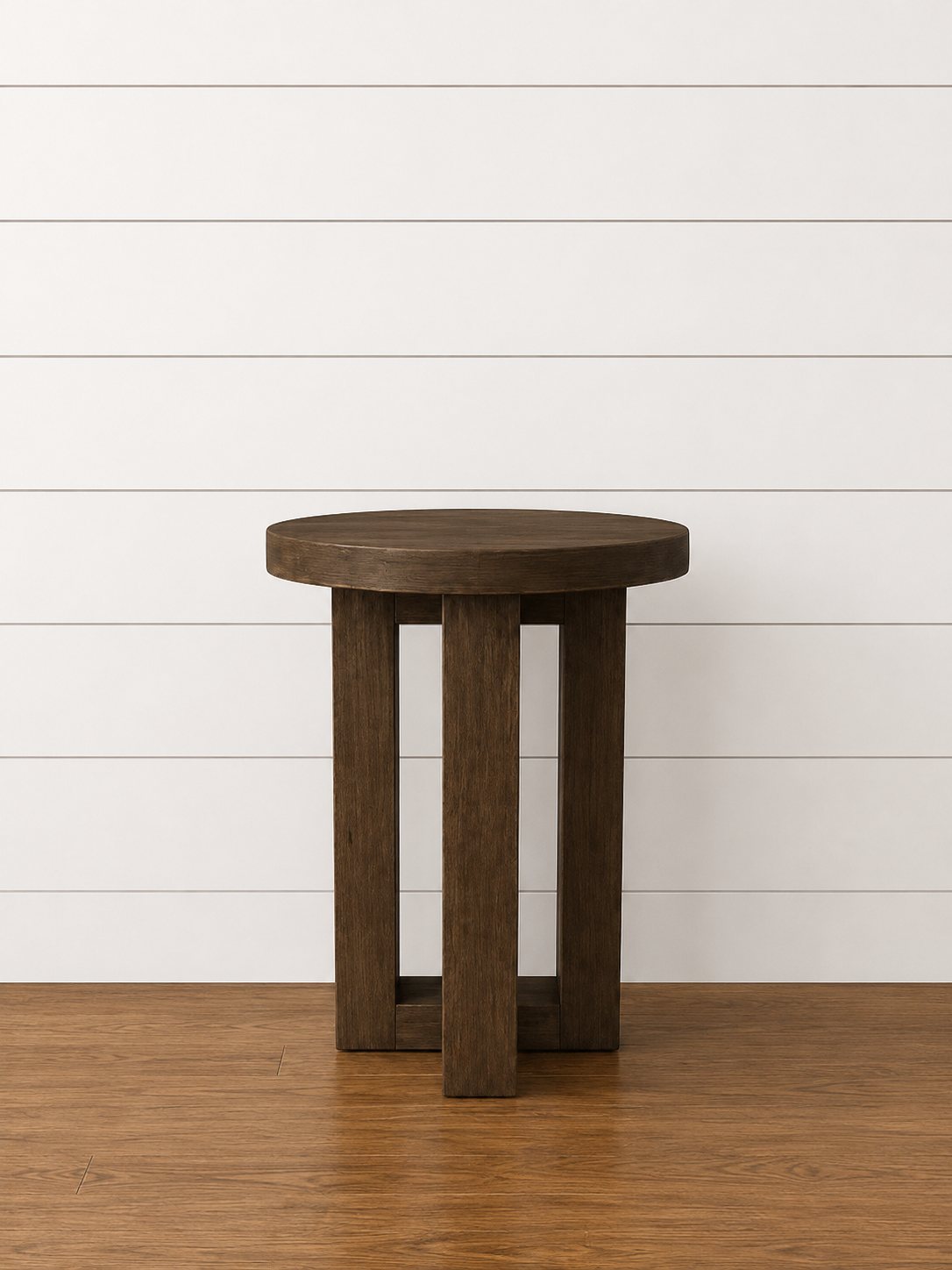 Memphis side table in dark wood with a round top