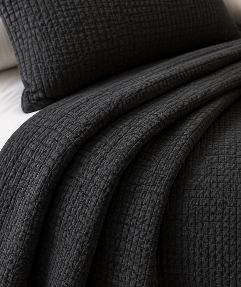 Close-up of charcoal waffle quilt set texture