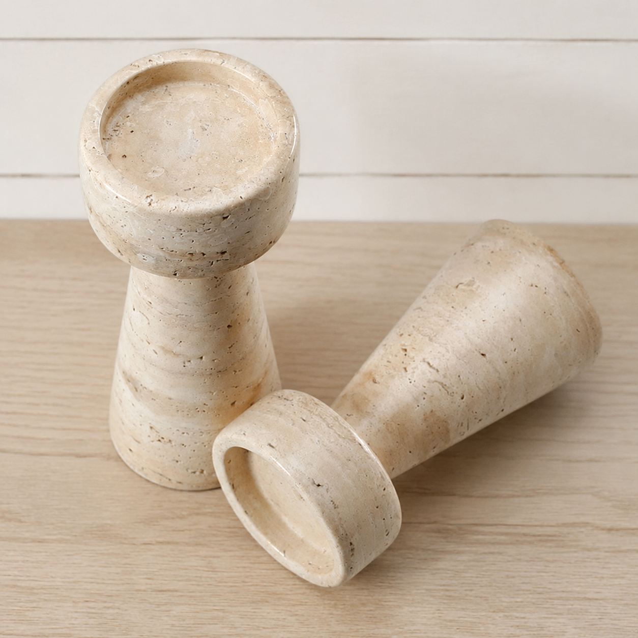 Two Travertine Candle Holders in different sizes