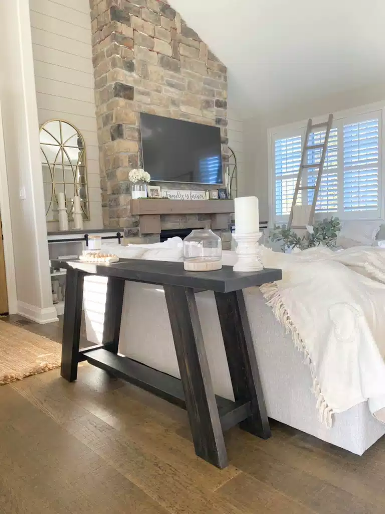 Dark wood console table in living room