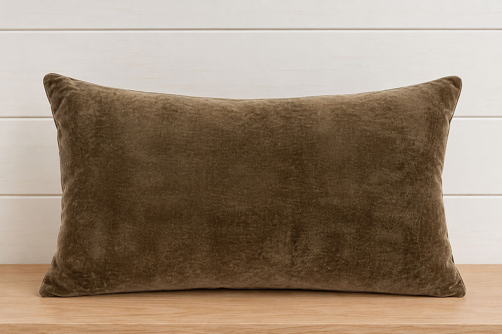 Brown Vera Velvet Pillow on a wooden surface