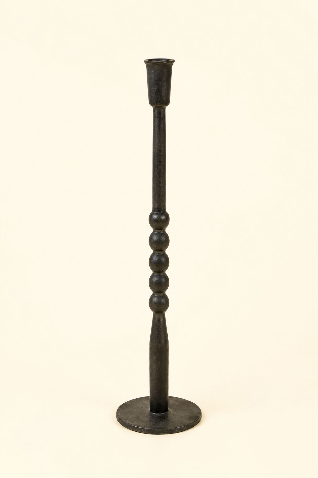 Nova Forged Tall Candlestick in black with beaded stem.