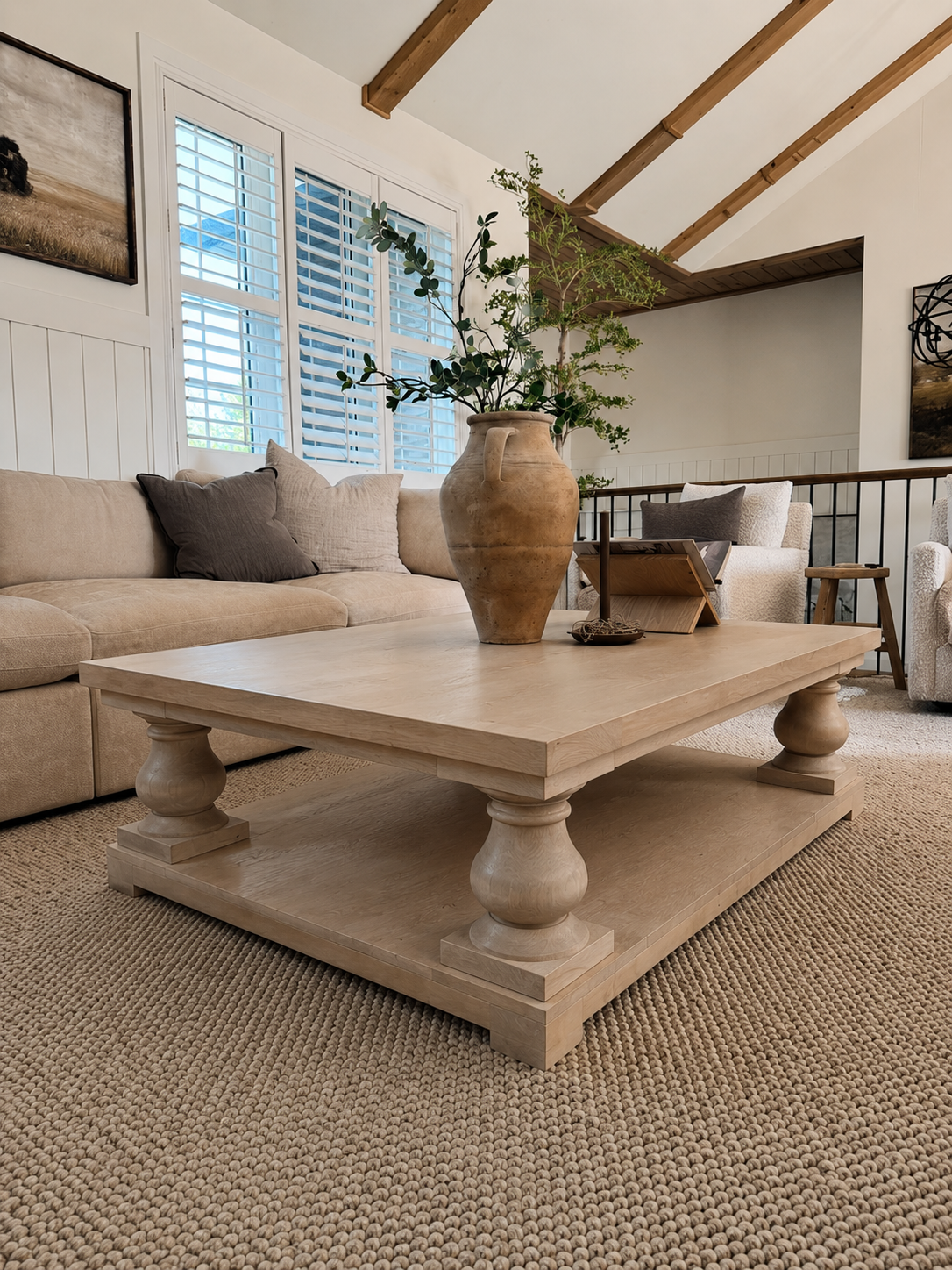 Sky Balustrade coffee table in a modern farmhouse living room