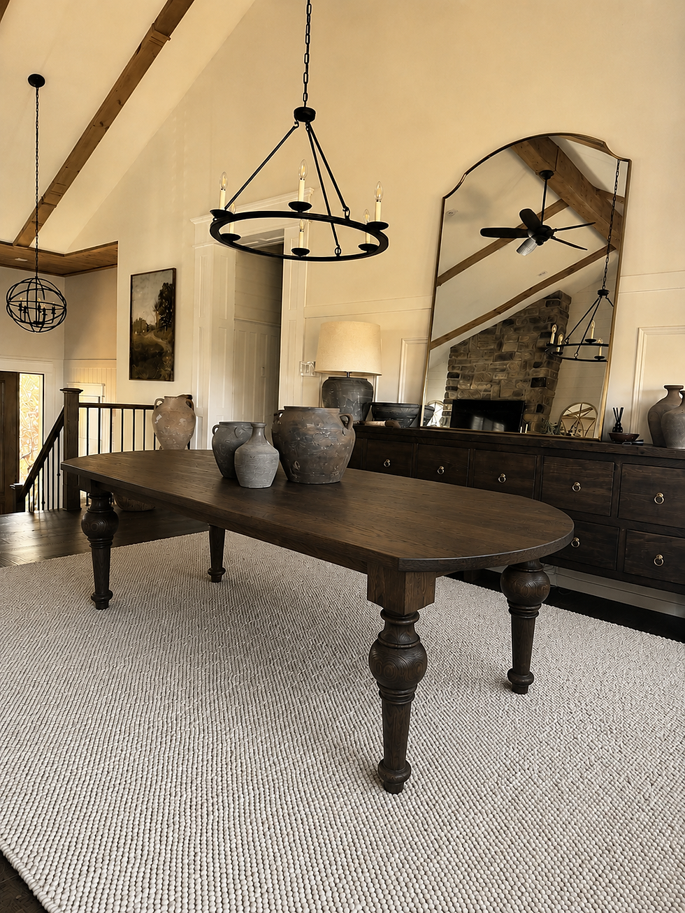 Solana Dining Table in a rustic, modern dining room.