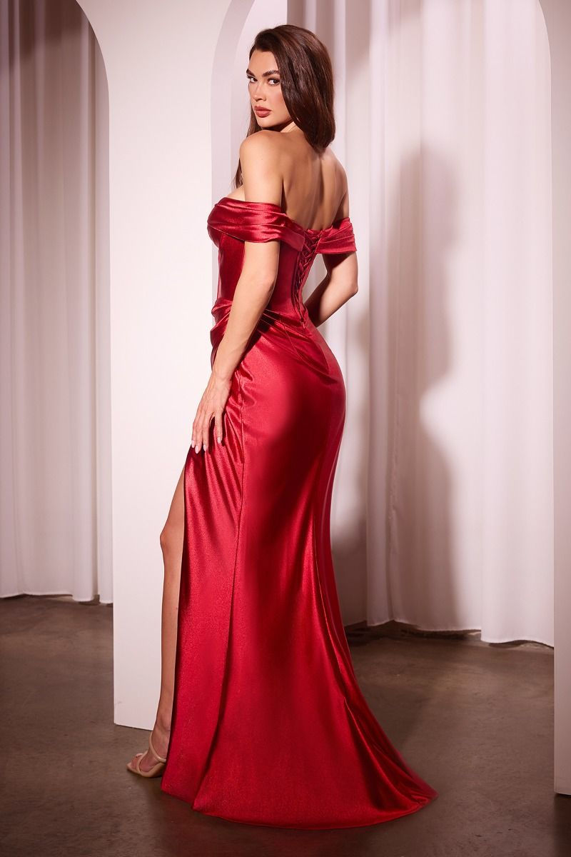 Thumbnail: CD370 SATIN OFF THE SHOULDER FITTED GOWN