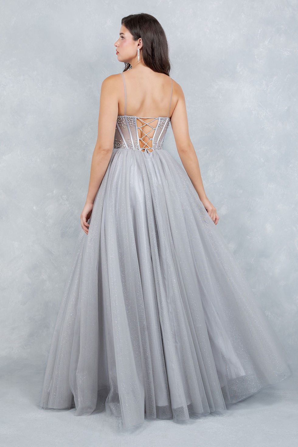 Thumbnail: 8459J Beaded corset bodice tulle skirt ballgown
