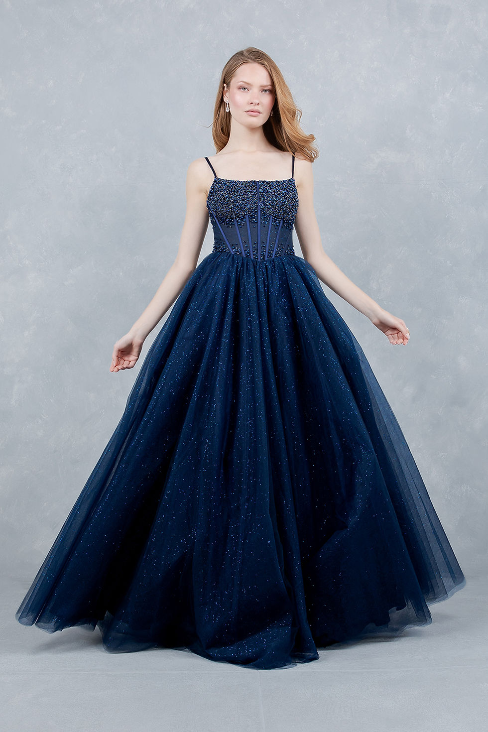 Thumbnail: 8459J Beaded corset bodice tulle skirt ballgown
