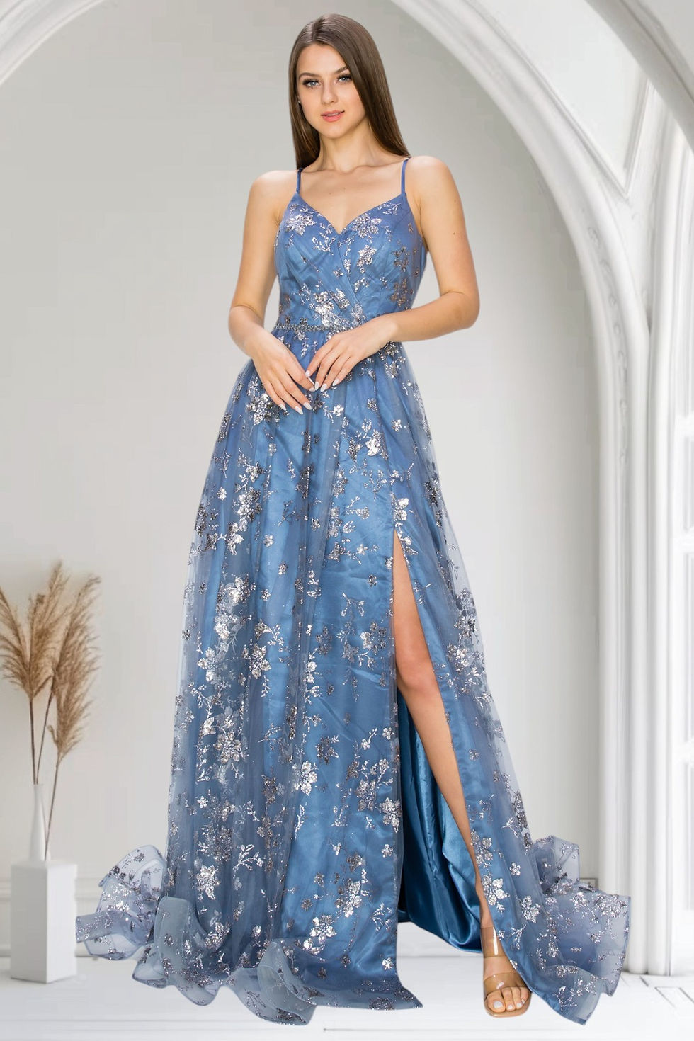 Thumbnail: 8022J Gold Glitter Print Aline Dress