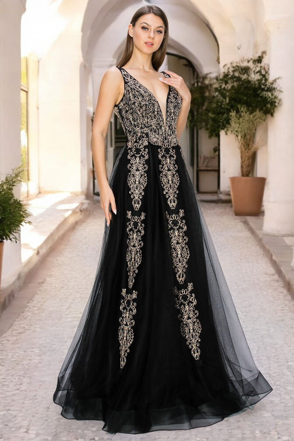 Thumbnail: 8029J Gold Coil Aline Dress Cinderella Couture