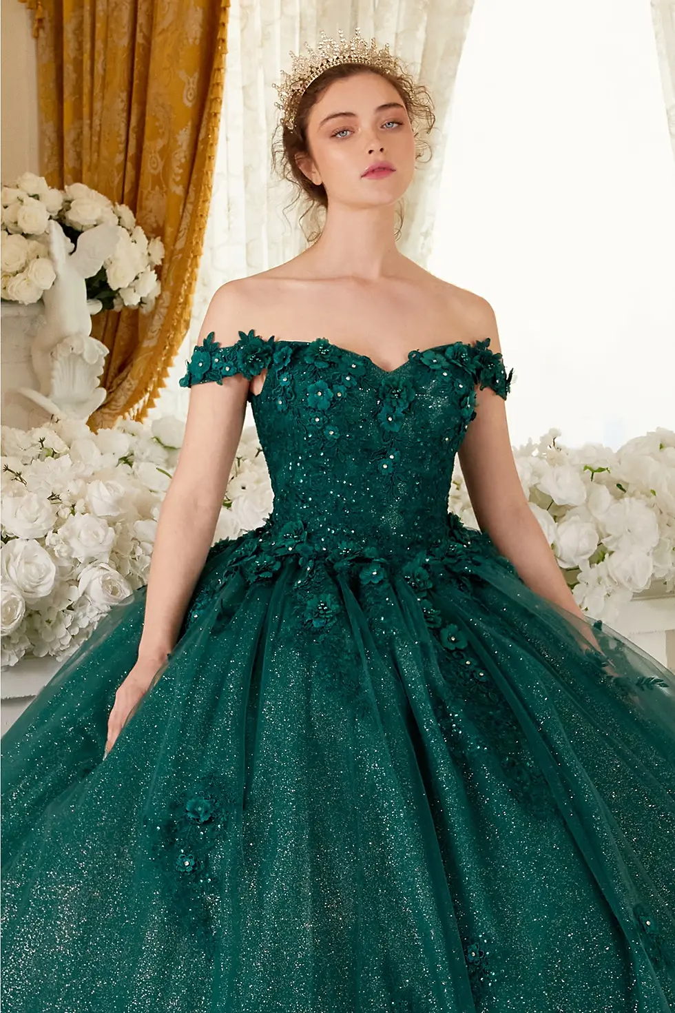 Thumbnail: 15702 OFF THE SHOULDER FLORAL QUINCE BALL GOWN