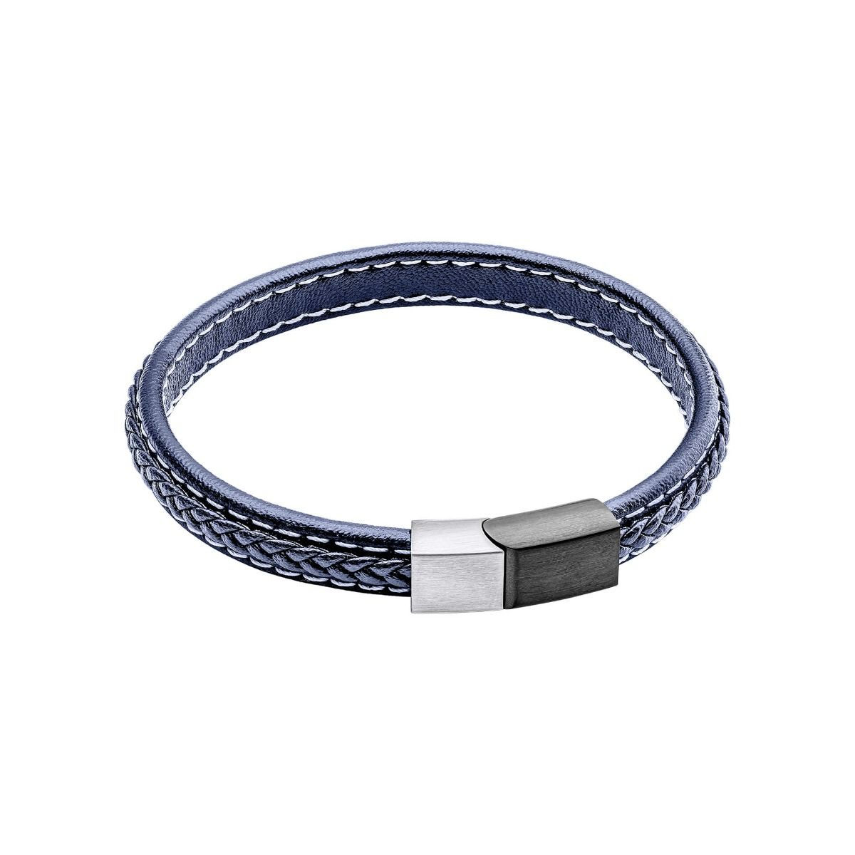 Men's Navy Plaited Leather Bracelet