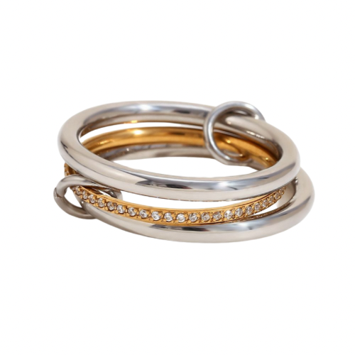 Anillo aros triple bicolor con circonias 