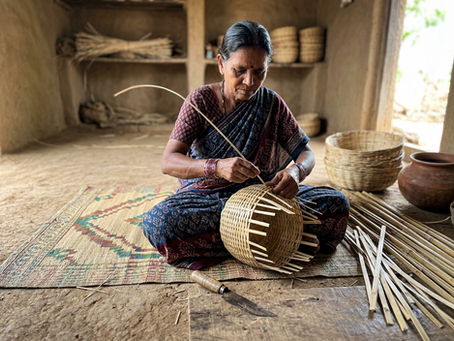 Local Artisans women who is making Ringal Basket