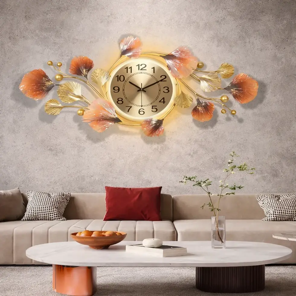 Golden Blossom Leaf Wall Clock