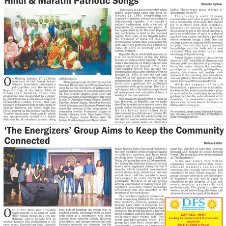 Cover Article for The Energizers in Planet Powai Newspaper