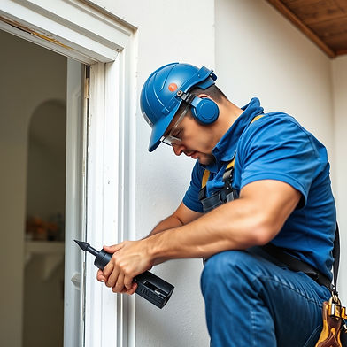 Worker about Keyline Care installing a door frame