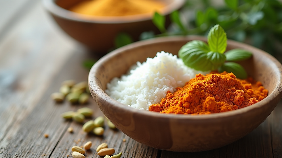 Close-up view of natural skincare ingredients in bowls
