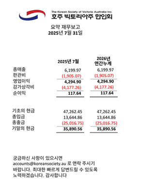제 34대 한인회 2025년 7, 8월 요약 재무보고