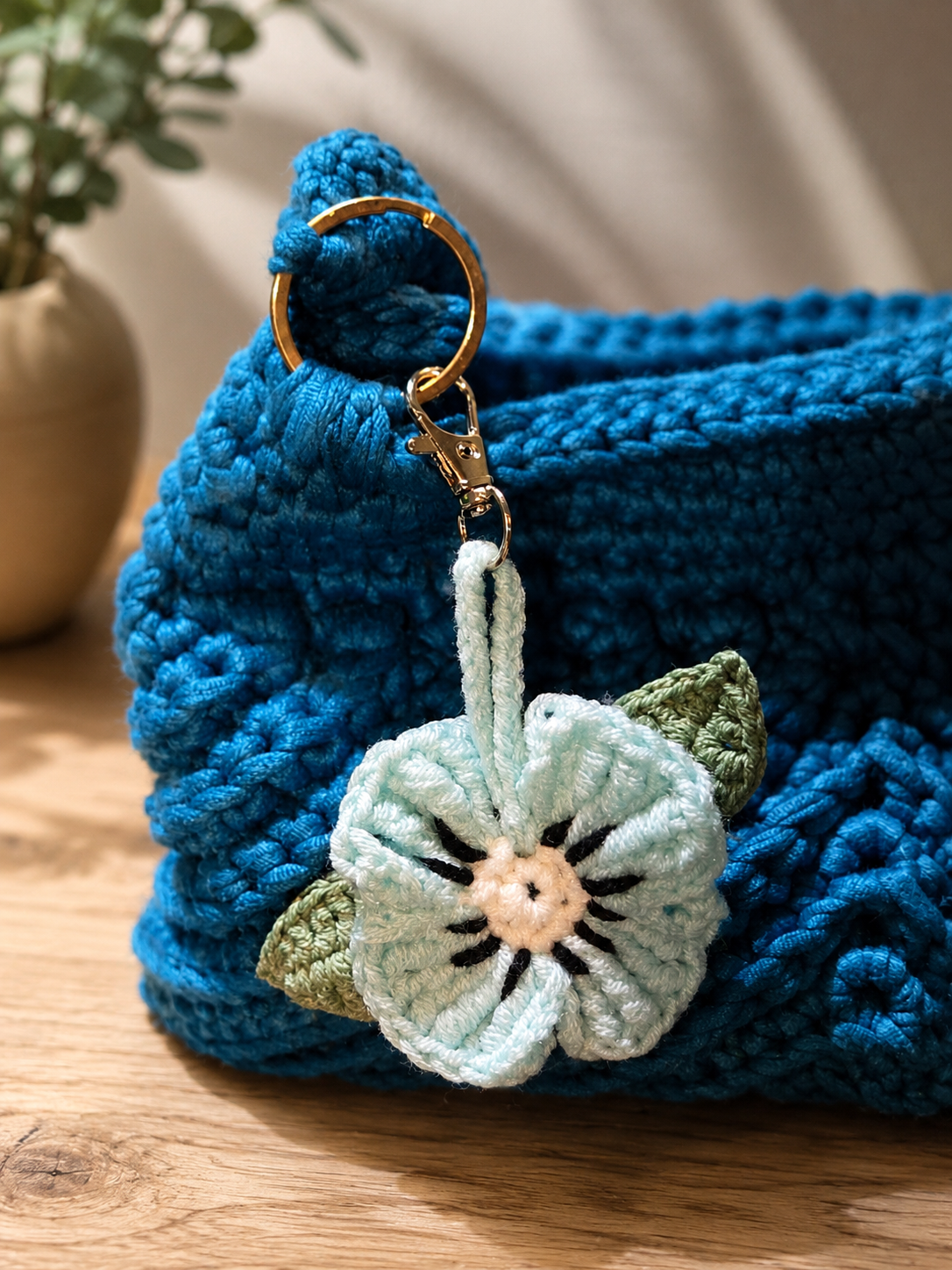 Crochet Flower Charm Keychain – Handmade Purse Charm, Car Mirror Hanging